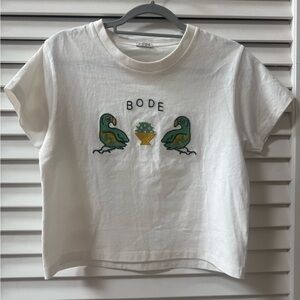 BODE White Crop Top with Embroidered Parrot Design